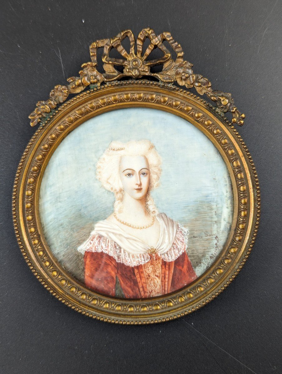 Portrait Miniature Français Ancien Par Jenny Savy, Circa 1860