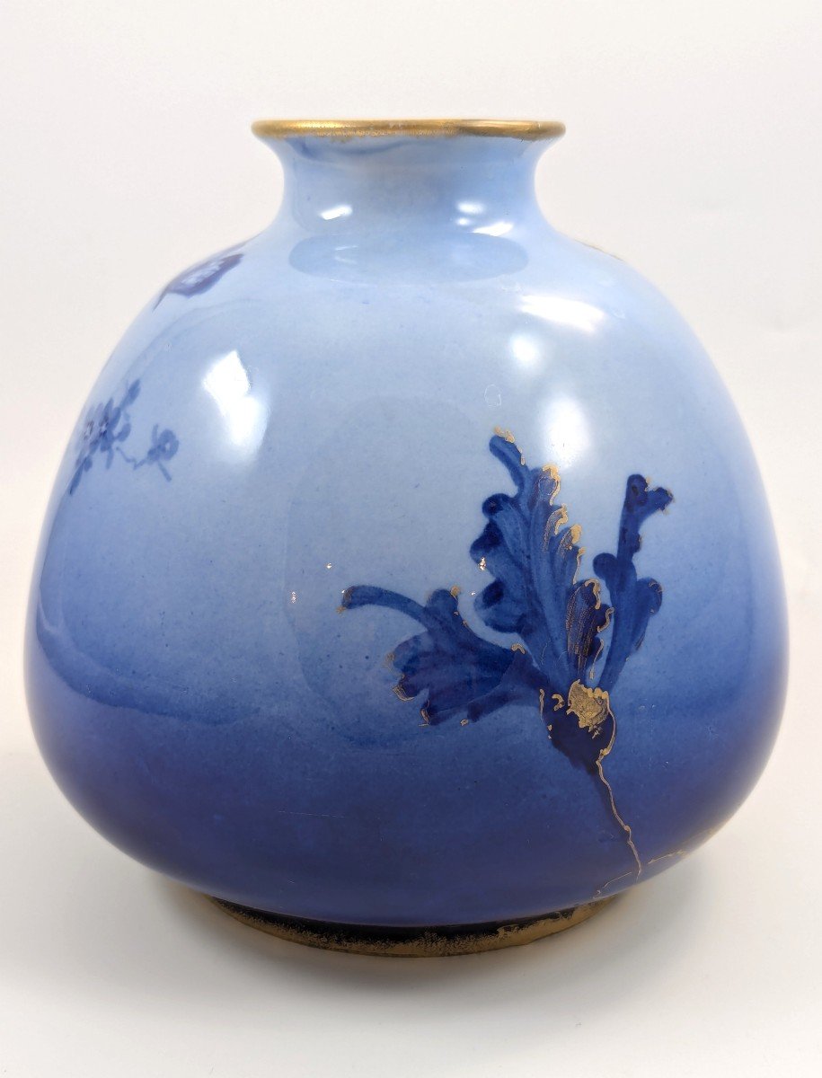 Antique Blue Porcelain Vase By Ernst Wahliss, Vienna, Circa 1894-1900-photo-3