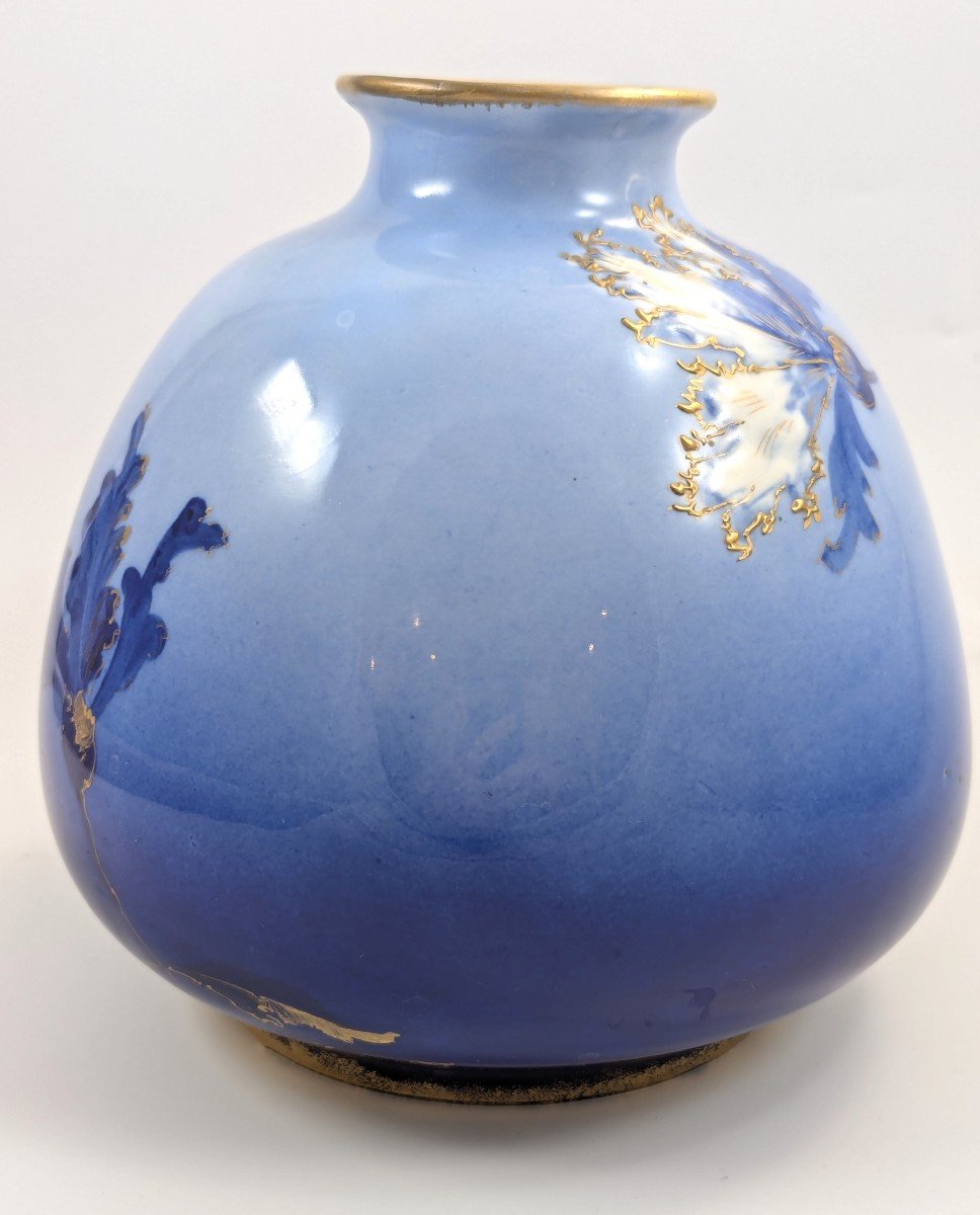 Antique Blue Porcelain Vase By Ernst Wahliss, Vienna, Circa 1894-1900-photo-4