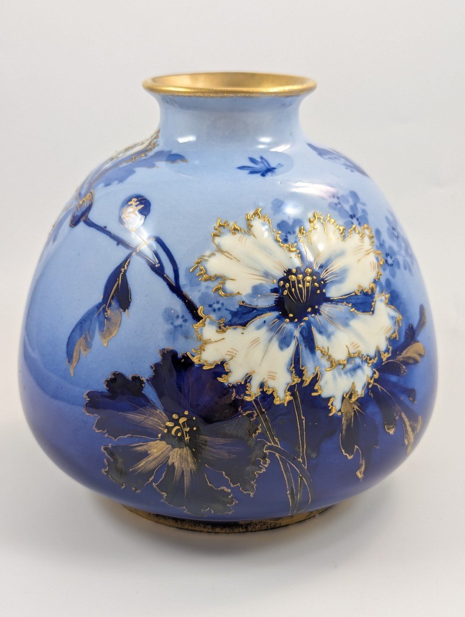 Antique Blue Porcelain Vase By Ernst Wahliss, Vienna, Circa 1894-1900-photo-2