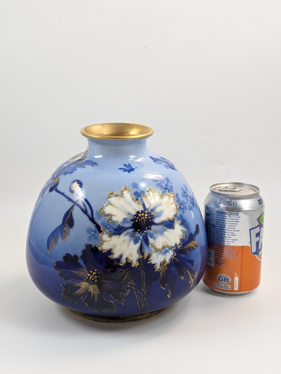 Antique Blue Porcelain Vase By Ernst Wahliss, Vienna, Circa 1894-1900-photo-3