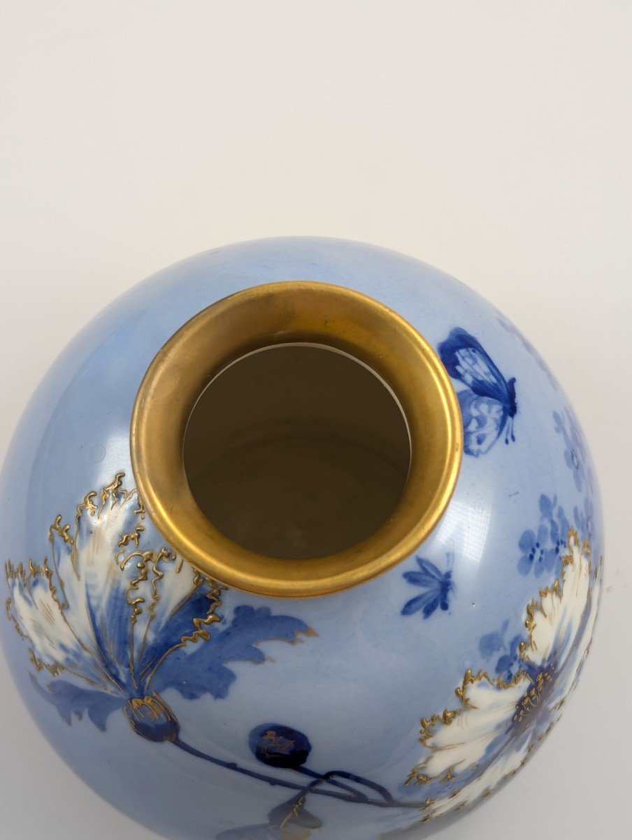 Antique Blue Porcelain Vase By Ernst Wahliss, Vienna, Circa 1894-1900-photo-4