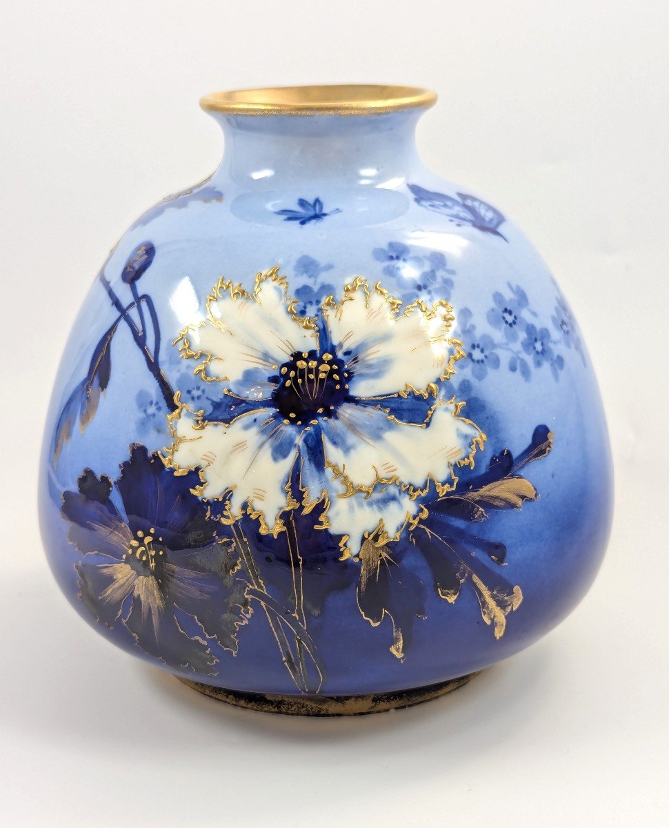 Antique Blue Porcelain Vase By Ernst Wahliss, Vienna, Circa 1894-1900