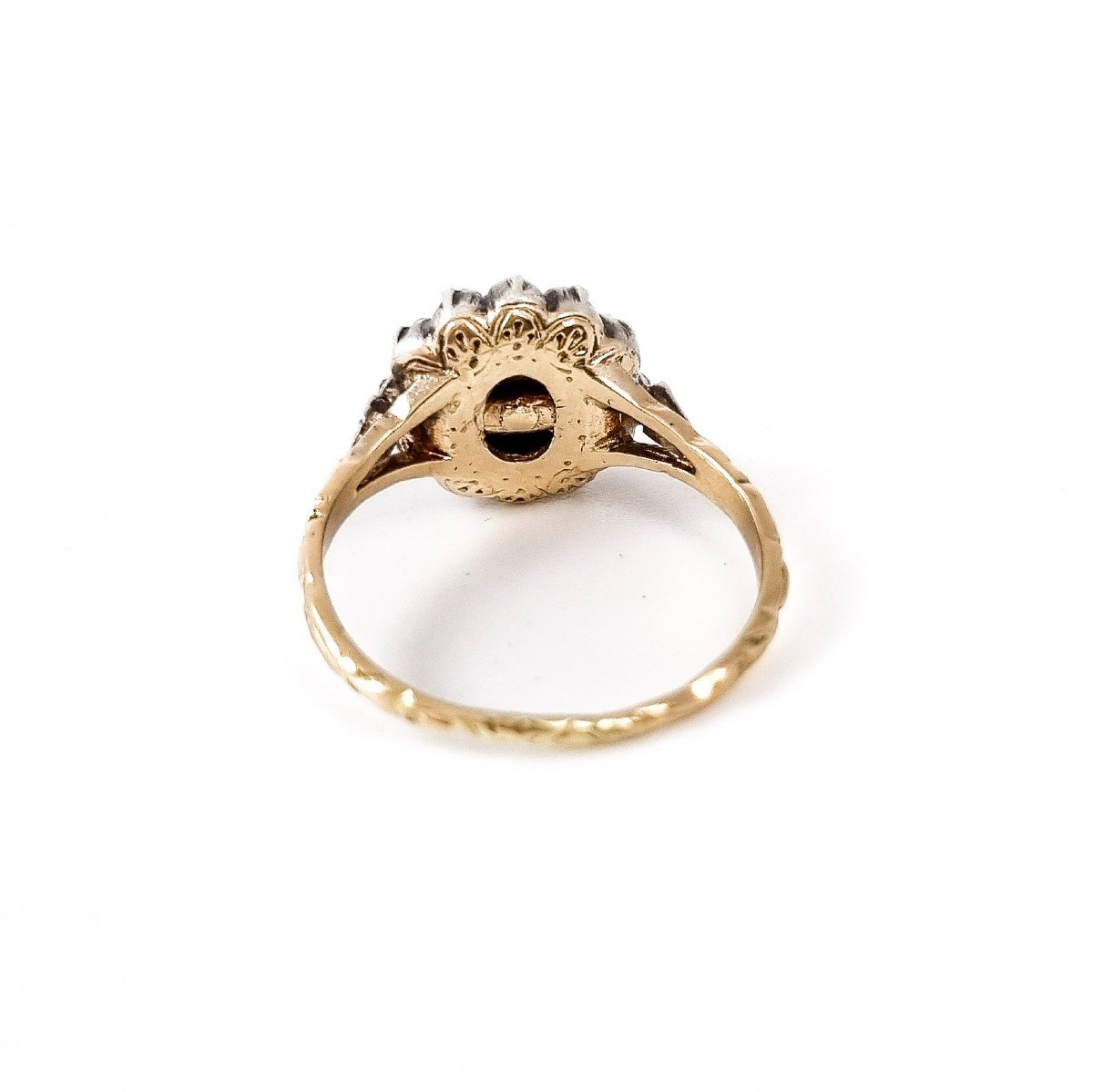 Victorian Rose-cut Diamond & Yellow Gold Flower Cluster Ring, Size O 1/2, Georgian Style-photo-1