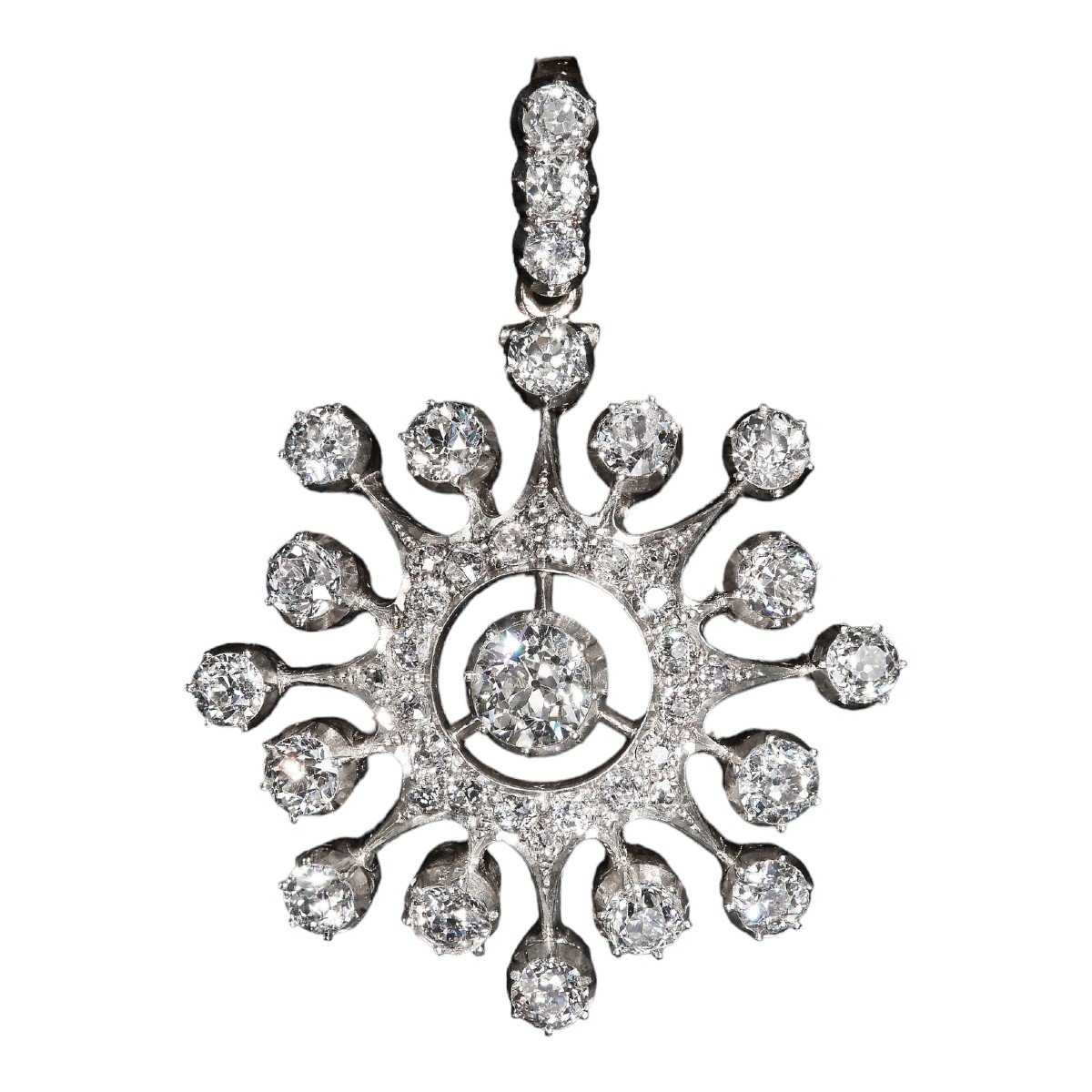 Pendentif Victorien En Diamant Taille Ancienne Avec Fleur En étoile 5.90 Ct Dans  écrin d'Origi-photo-4