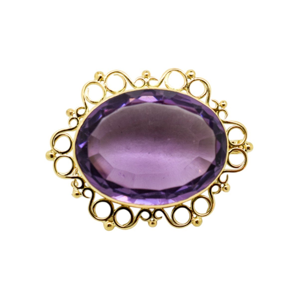 Huge 45 Ct Amethyst Oval Combination Brooch And Pendant In Openwork 9ct Gold Setting-photo-3