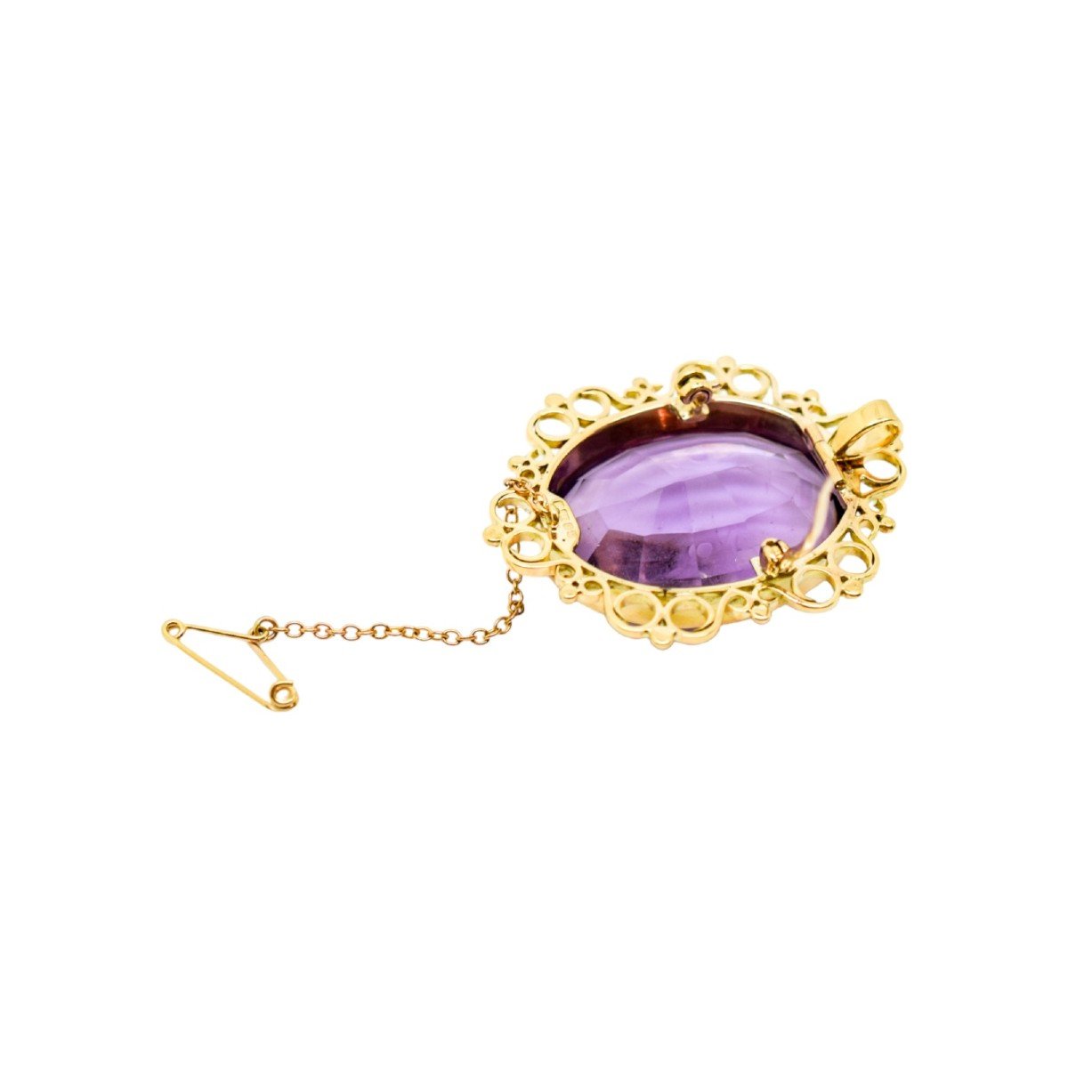 Énorme broche et pendentif ovale en améthyste de 45 ct en or 9ct ajouré-photo-4