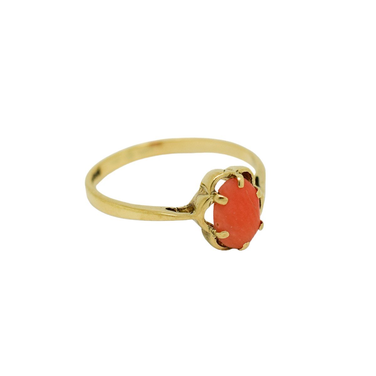 Vintage 9ct Yellow Gold Oval Pink Cabochon Coral Dress Ring, Size L-photo-1