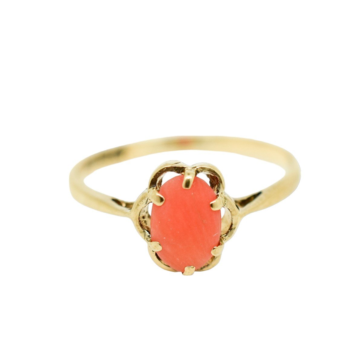 Vintage 9ct Yellow Gold Oval Pink Cabochon Coral Dress Ring, Size L