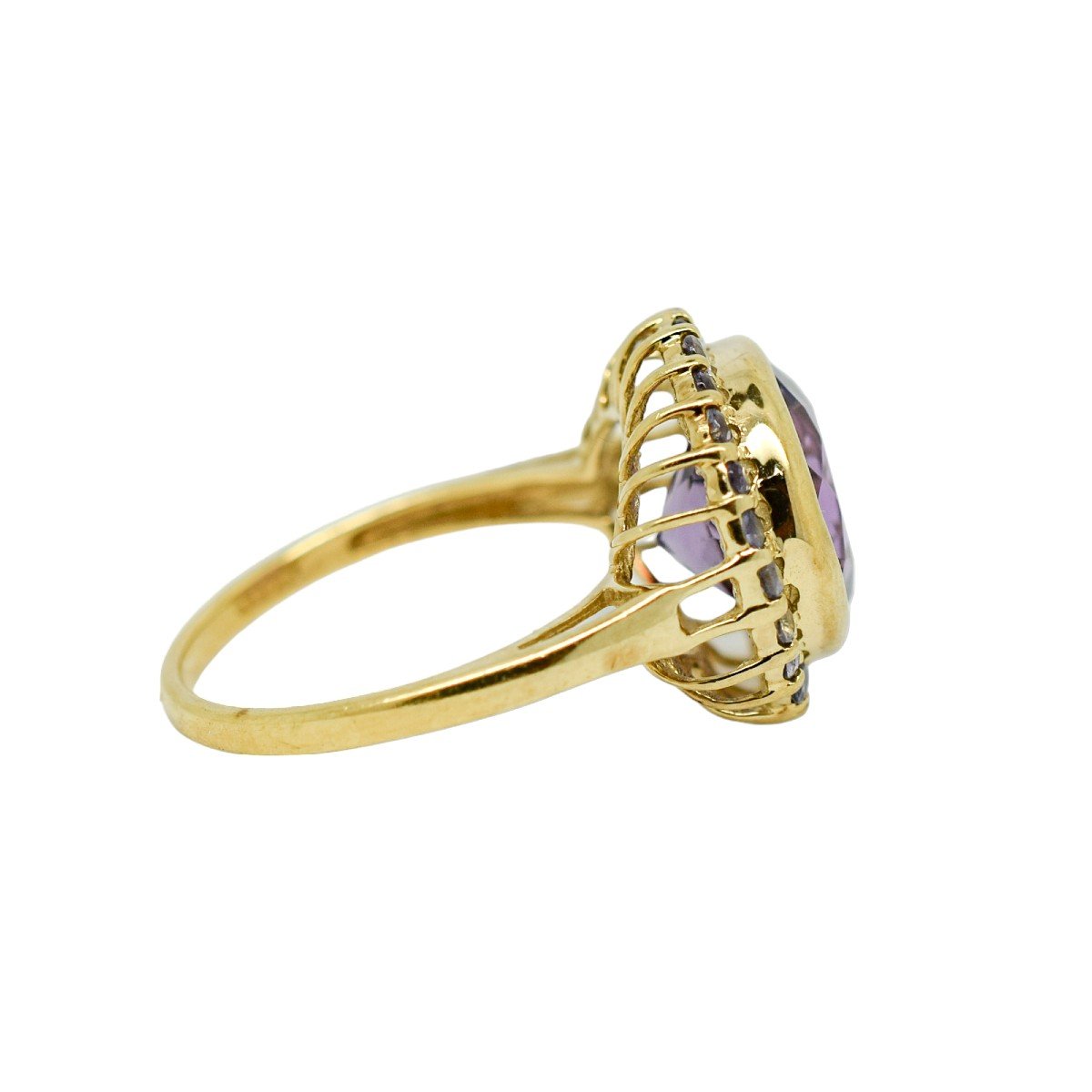 Vintage 5ct Amethyst And Topaz Round-cut Statement Ring, 9c Yellow Gold, Size N-photo-2