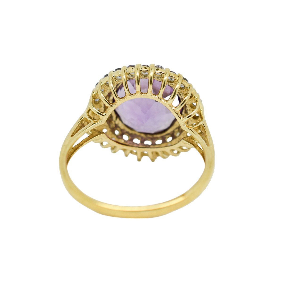 Vintage 5ct Amethyst And Topaz Round-cut Statement Ring, 9c Yellow Gold, Size N-photo-3