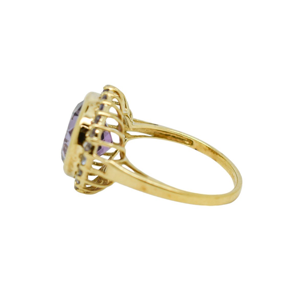 Vintage 5ct Amethyst And Topaz Round-cut Statement Ring, 9c Yellow Gold, Size N-photo-4