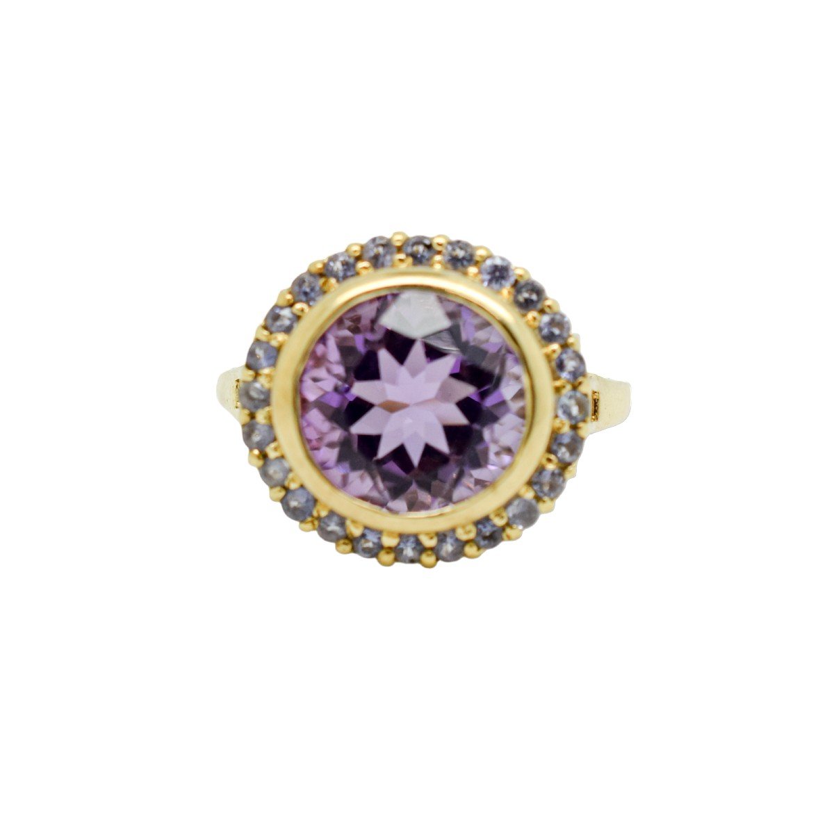 Vintage 5ct Amethyst And Topaz Round-cut Statement Ring, 9c Yellow Gold, Size N-photo-1