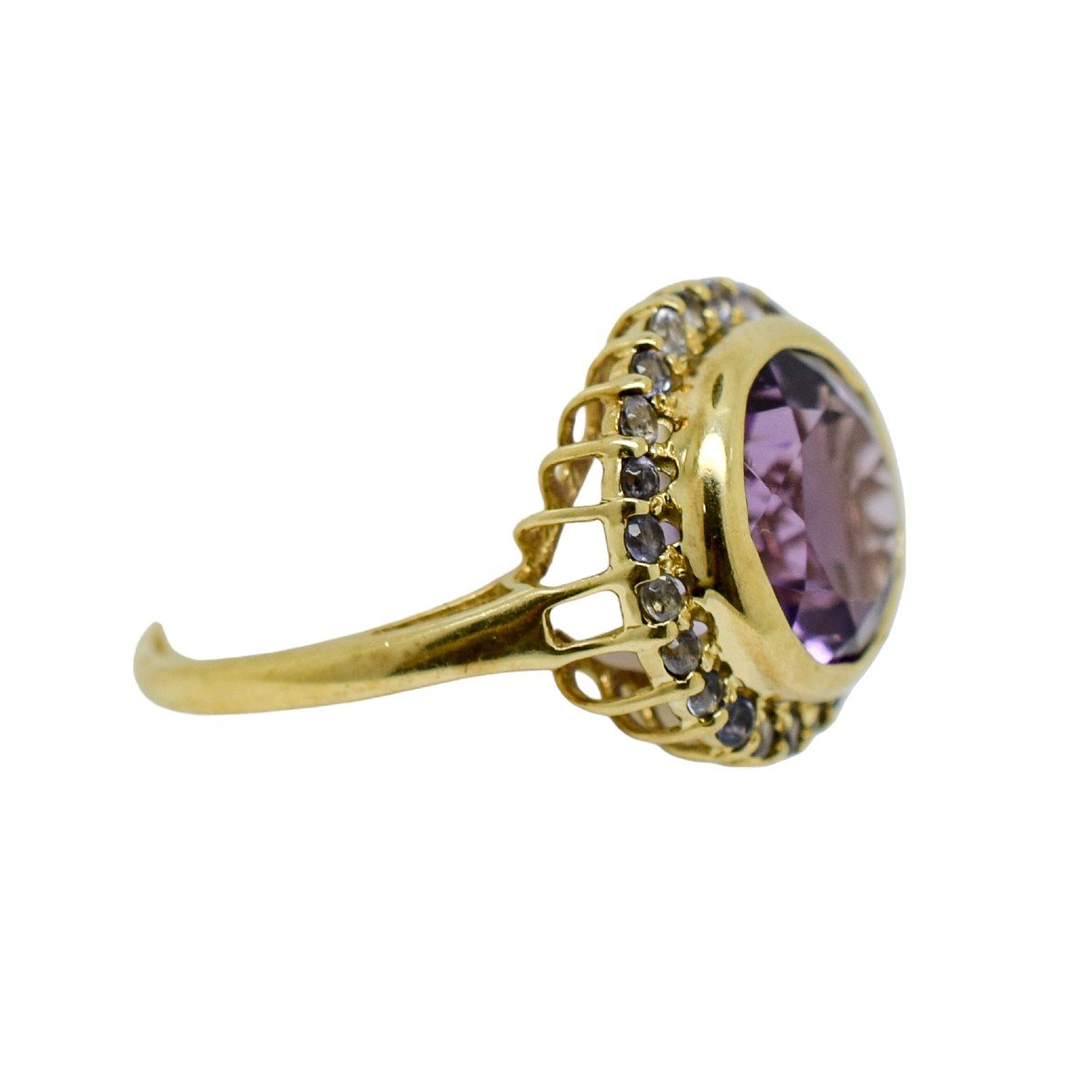 Vintage 5ct Amethyst And Topaz Round-cut Statement Ring, 9c Yellow Gold, Size N-photo-3