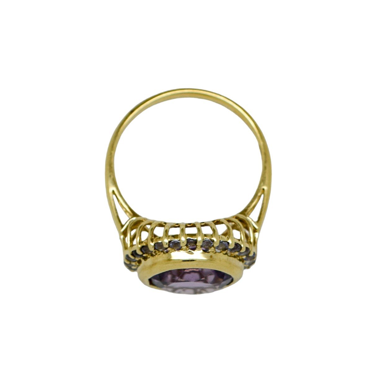 Vintage 5ct Amethyst And Topaz Round-cut Statement Ring, 9c Yellow Gold, Size N-photo-4