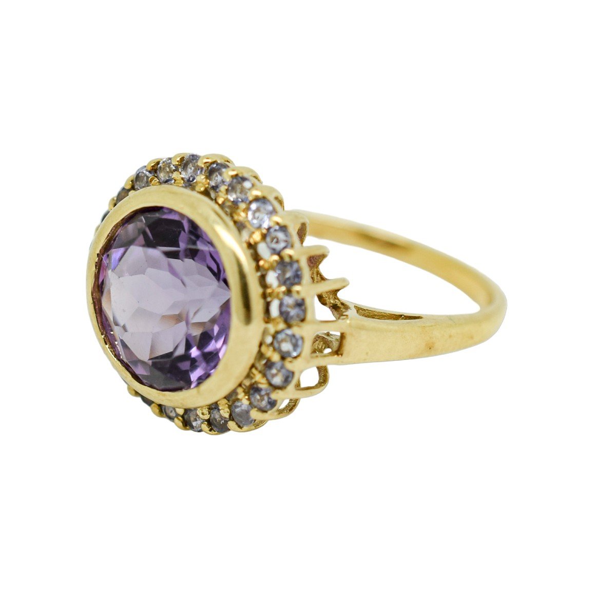 Vintage 5ct Amethyst And Topaz Round-cut Statement Ring, 9c Yellow Gold, Size N-photo-5