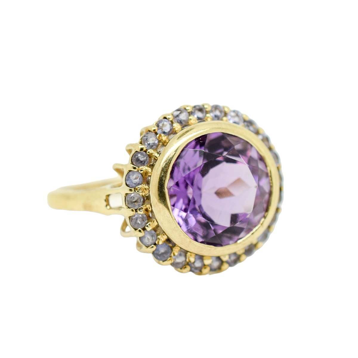 Vintage 5ct Amethyst And Topaz Round-cut Statement Ring, 9c Yellow Gold, Size N