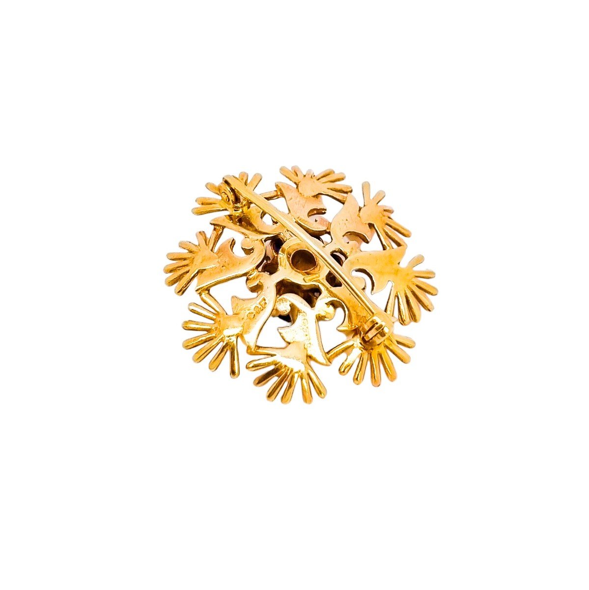 Cropp & Farr 1960’s Floral Cluster 9ct Gold Brooch Set With Sapphires And Pearls-photo-3