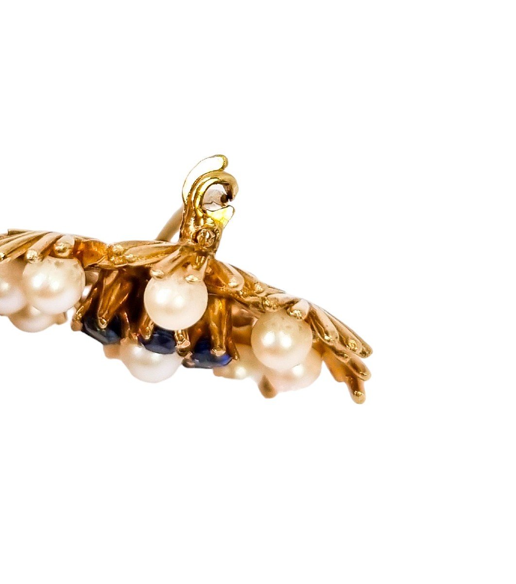 Cropp & Farr 1960’s Floral Cluster 9ct Gold Brooch Set With Sapphires And Pearls-photo-6