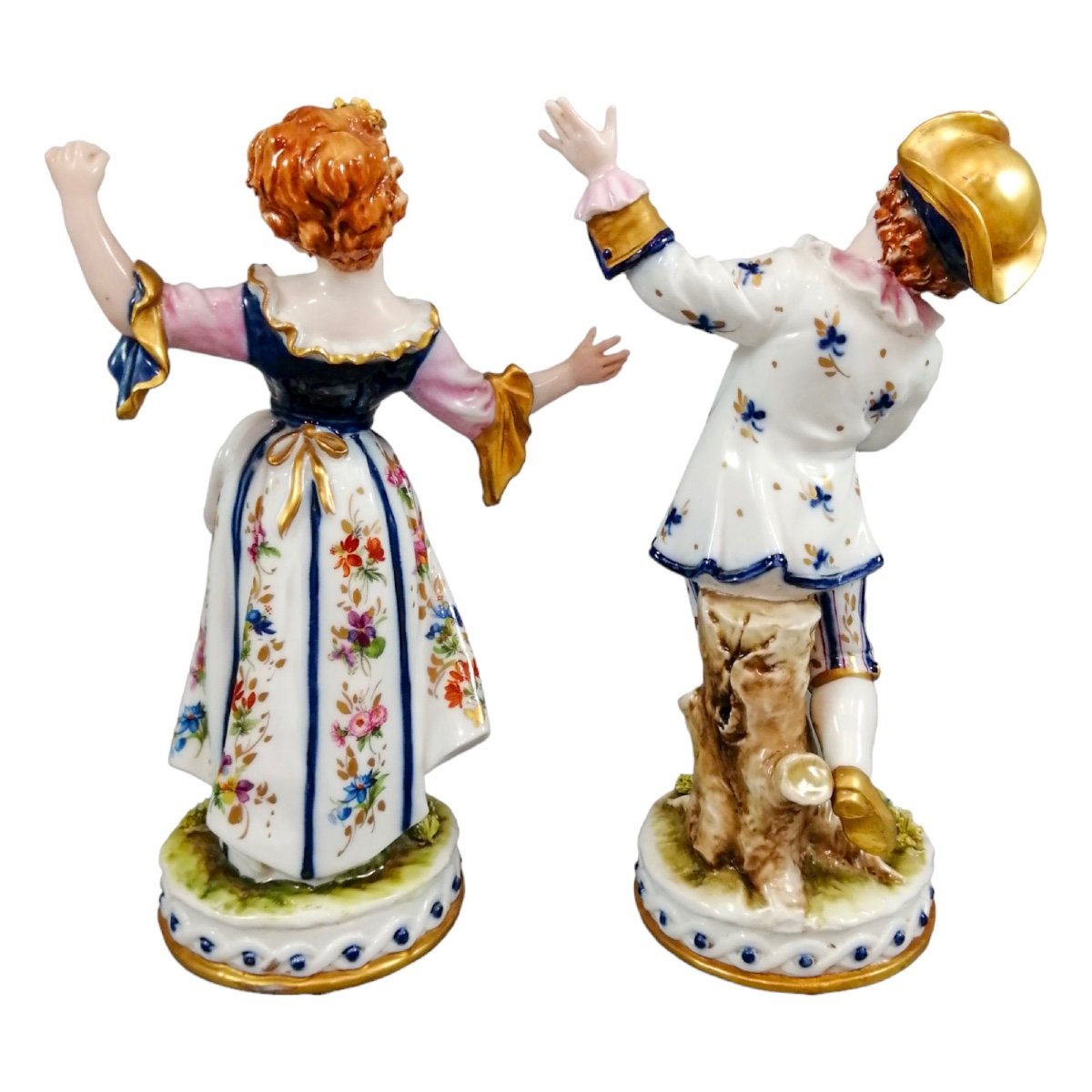 Figurines En Porcelaine Vintage Capodimonte Tiche Galletti : Dame Et Cavalier De La Régence-photo-4