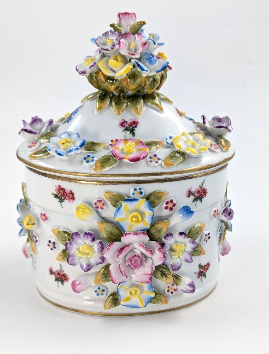 Meissen Style Flower Encrusted Porcelain Jar And Lid, Circa 19th Century