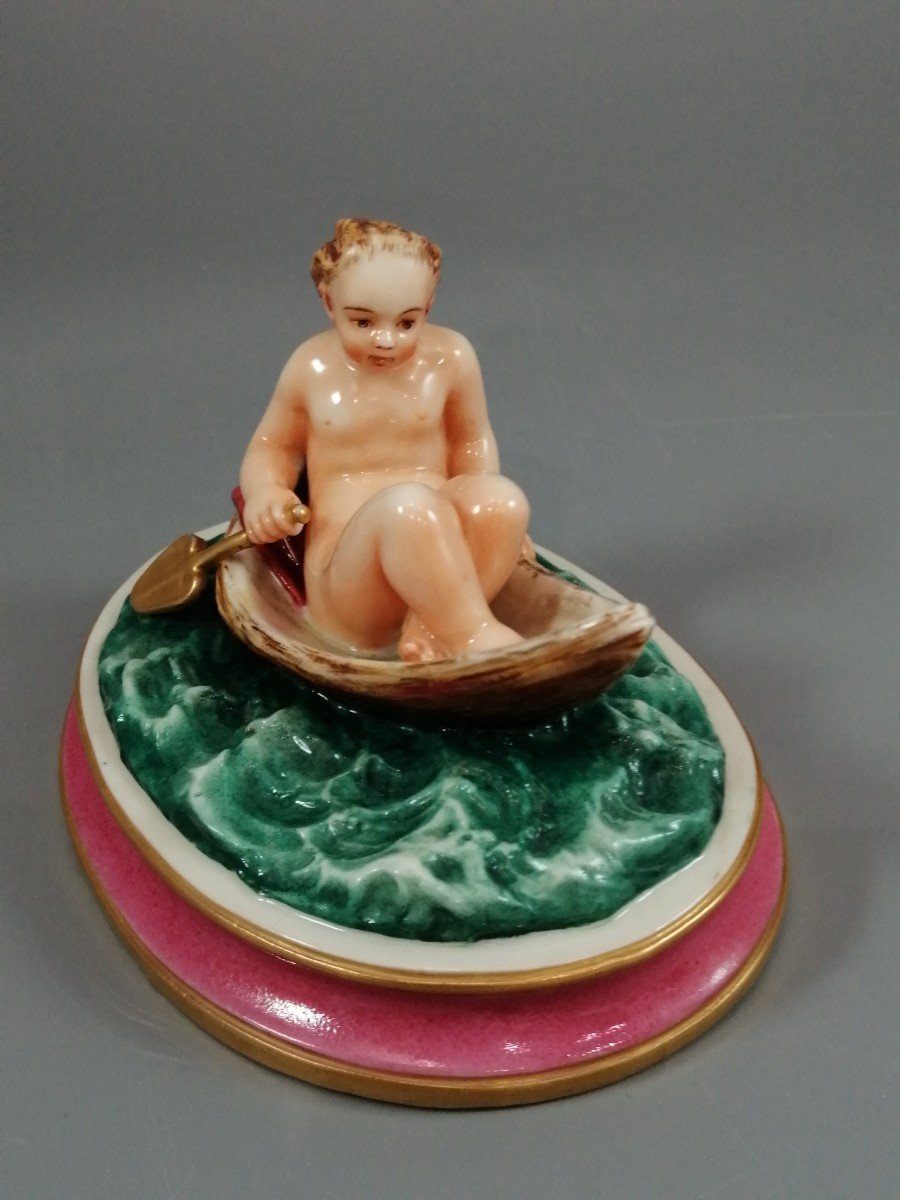 Majolica, Figure Of A Naked Young Girl In A Boat, Circa 19th Century.-photo-2