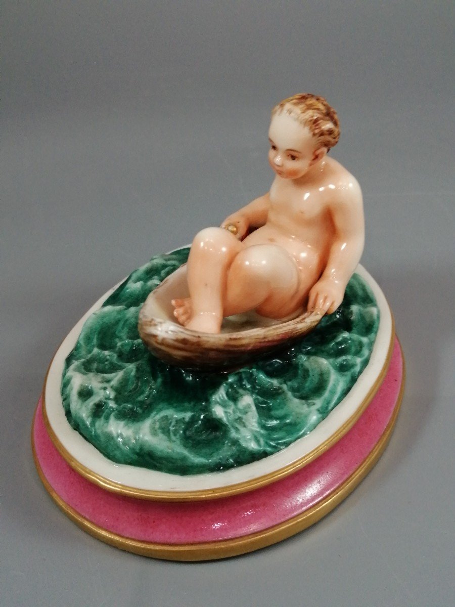 Majolica, Figure Of A Naked Young Girl In A Boat, Circa 19th Century.-photo-3