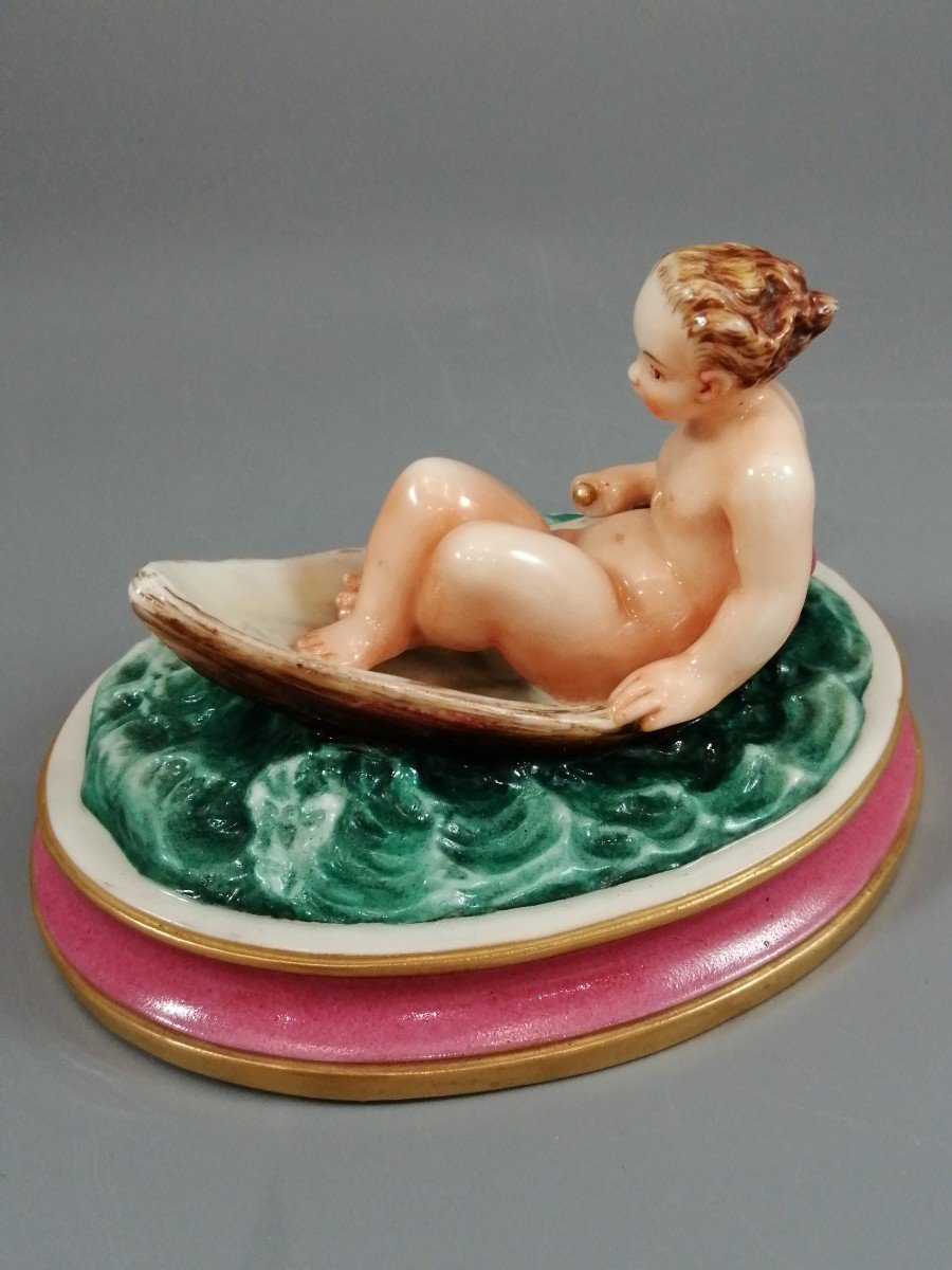 Majolica, Figure Of A Naked Young Girl In A Boat, Circa 19th Century.-photo-4