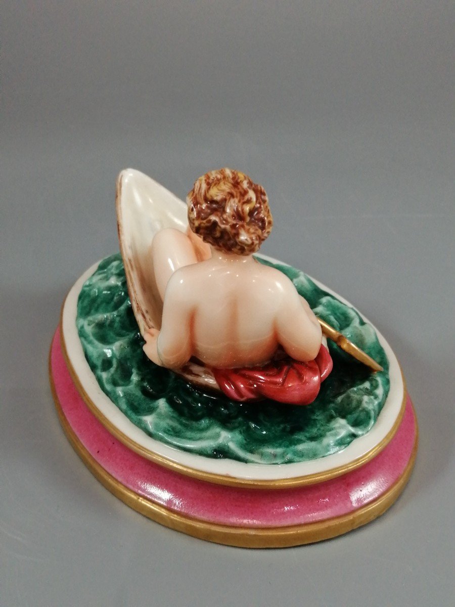 Majolica, Figure Of A Naked Young Girl In A Boat, Circa 19th Century.-photo-2