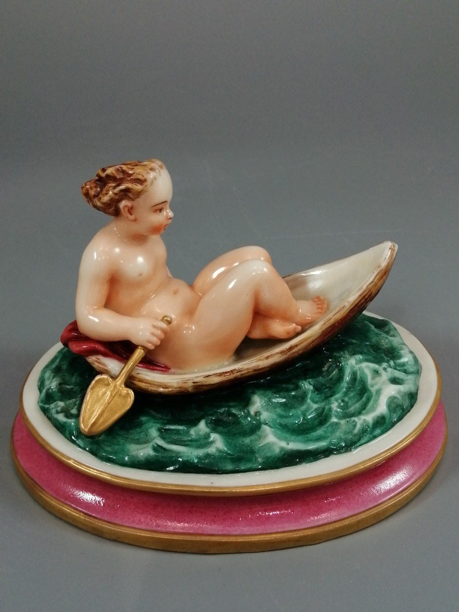 Majolica, Figure Of A Naked Young Girl In A Boat, Circa 19th Century.-photo-5