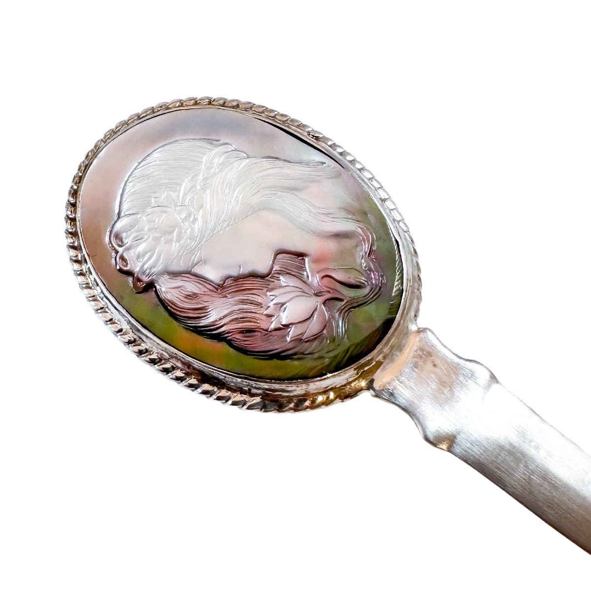 Art Nouveau Style Sterling Silver Letter Opener With Abalone Mother-of-pearl Medallion Of Woman-photo-4