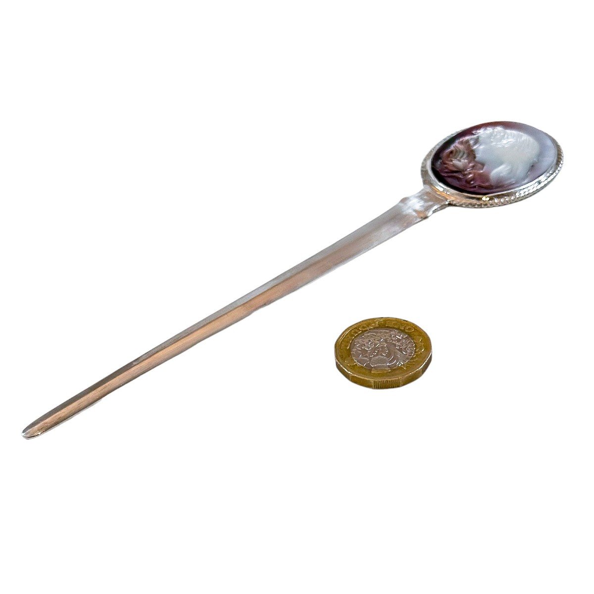 Art Nouveau Style Sterling Silver Letter Opener With Abalone Mother-of-pearl Medallion Of Woman-photo-6