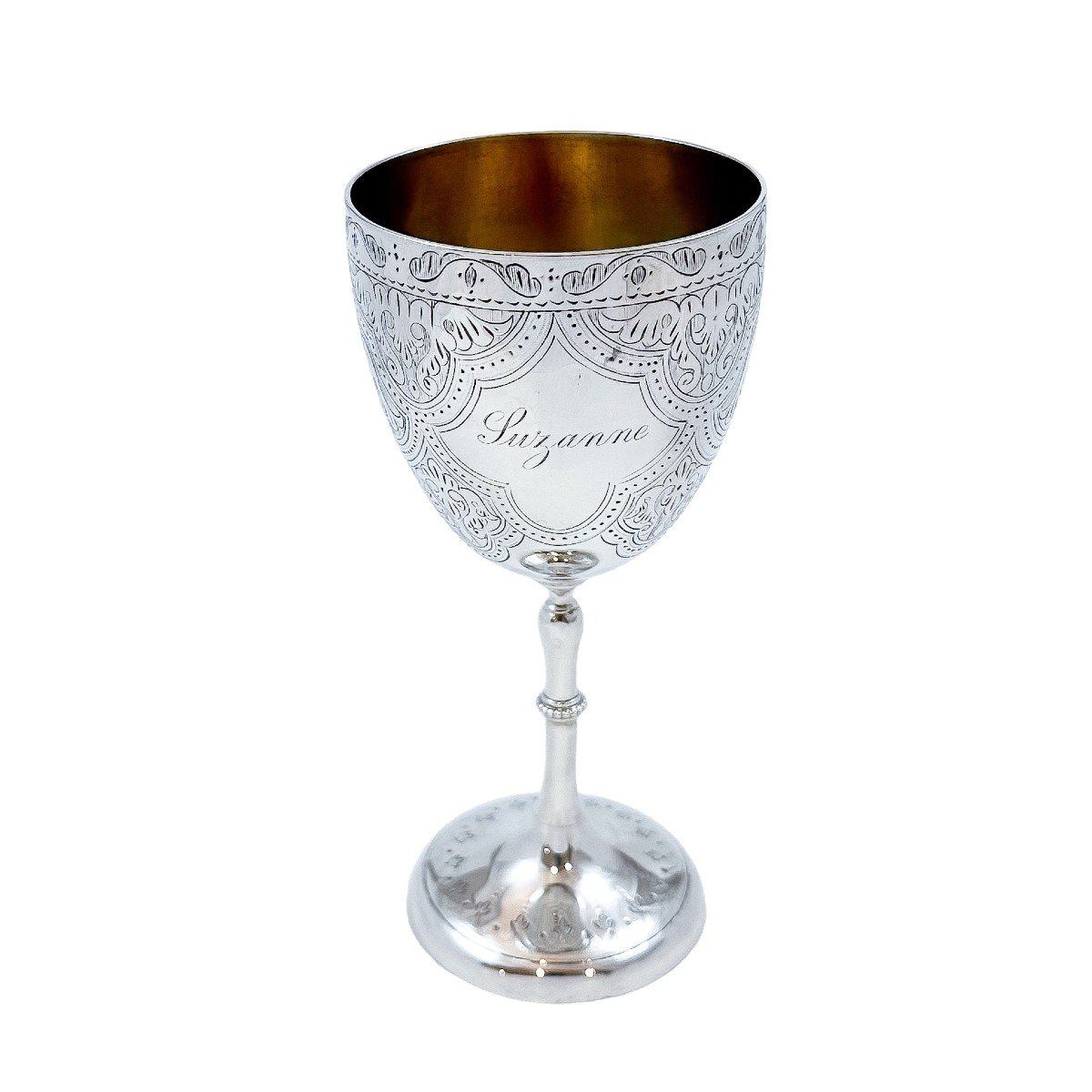 Coupe Calice Victorienne En Argent Sterling, Motif Arabesques, Gravée « Suzanne »-photo-3