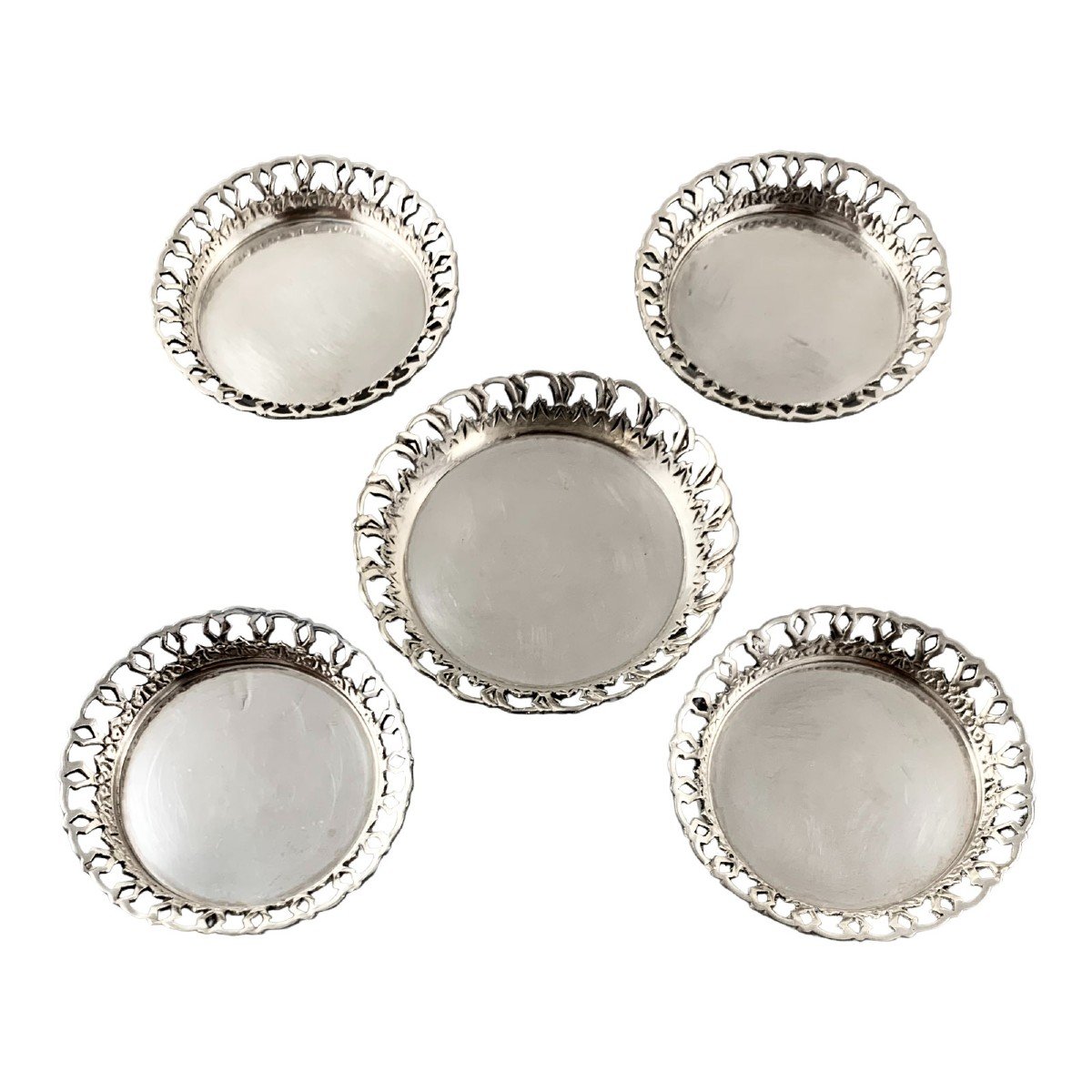 Set Vintage De 5 Sous-verres à Bouteille/verre En Argent Massif 900 d'égypte, Caire-photo-3