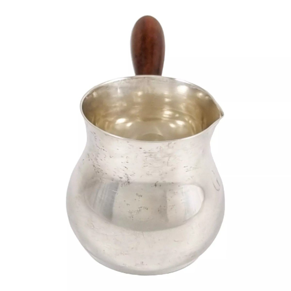 Edwardian American Sterling Silver Brandy Saucepan Warmer / Pipkin With Turned Wooden Handle-photo-3