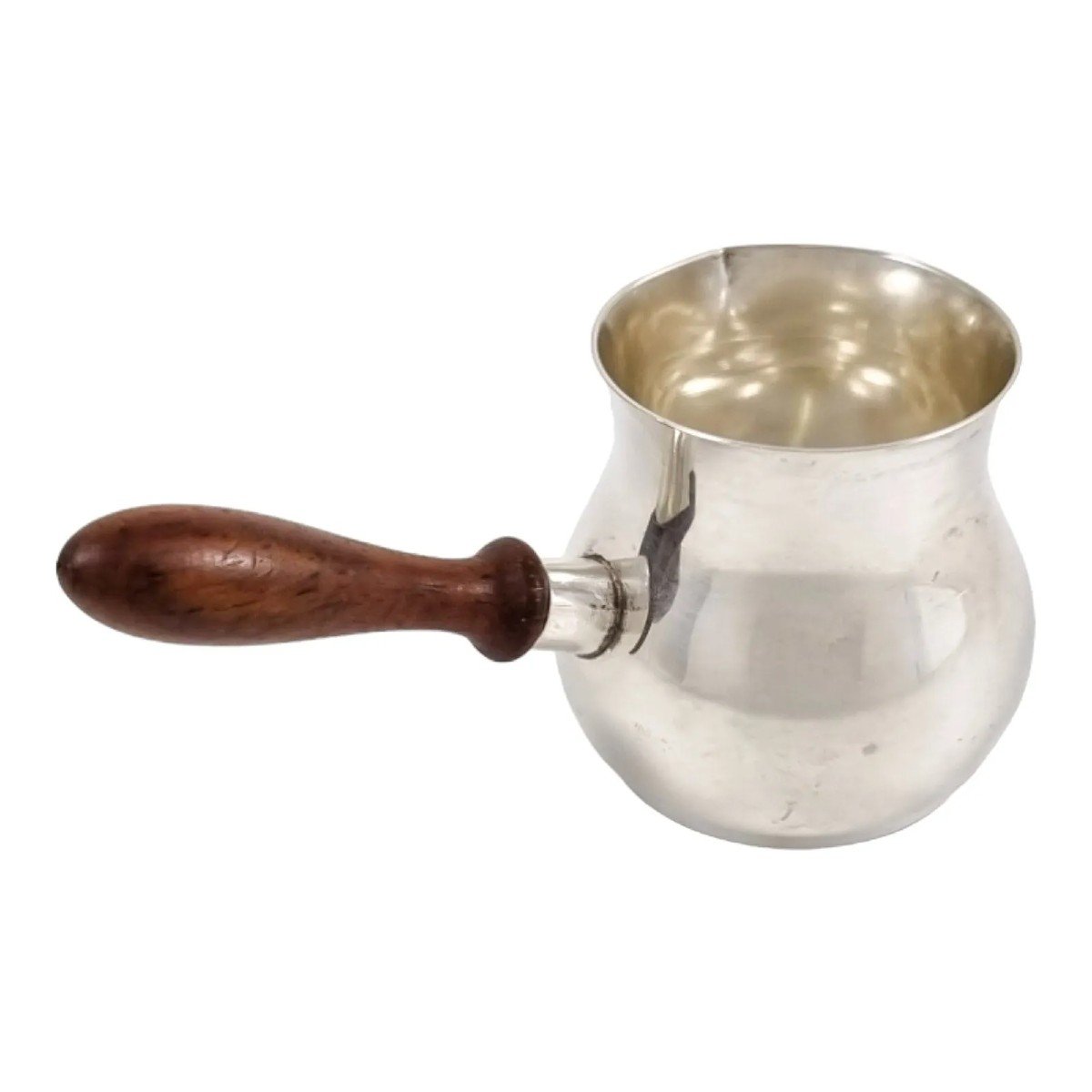 Edwardian American Sterling Silver Brandy Saucepan Warmer / Pipkin With Turned Wooden Handle-photo-4