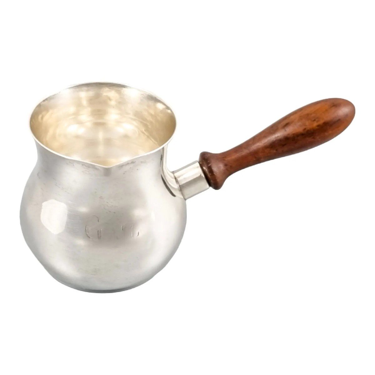 Edwardian American Sterling Silver Brandy Saucepan Warmer / Pipkin With Turned Wooden Handle-photo-1