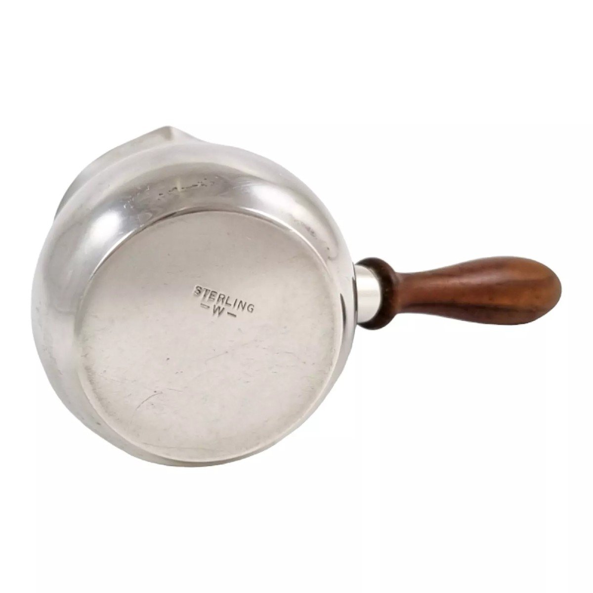 Edwardian American Sterling Silver Brandy Saucepan Warmer / Pipkin With Turned Wooden Handle-photo-3