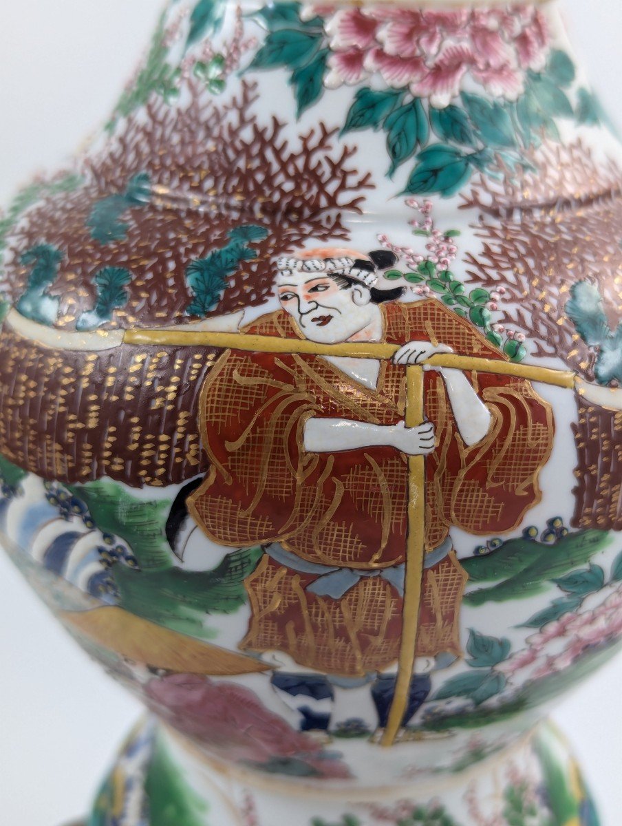 Vase Ancien En Porcelaine De Kyoto Satsuma Avec Poignées, Japon, Vers Le 19e Siècle -photo-4