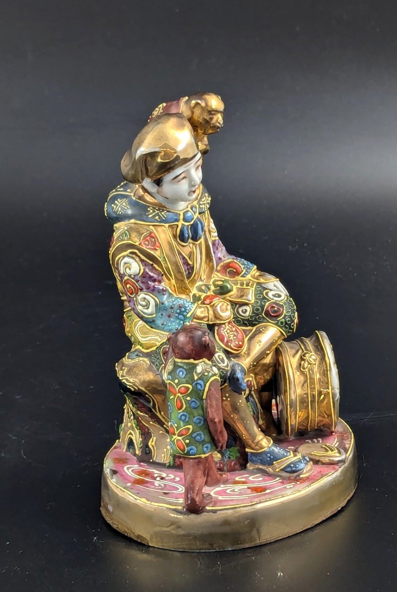 Antique Porcelain Figurine ‘boy With Monkeys’ By Satsuma, Japan, Meiji Period -photo-2