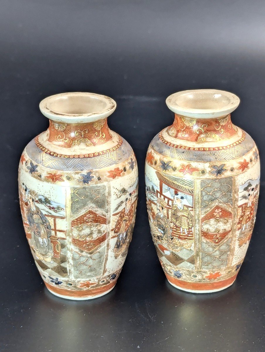 Antique Small Hand Painted Vases, Kutani, Japan, Meiji Period -photo-2