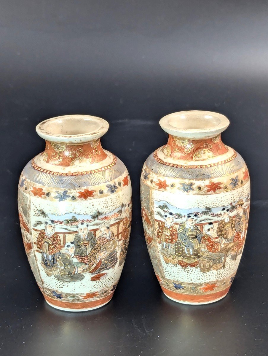 Antique Small Hand Painted Vases, Kutani, Japan, Meiji Period -photo-3