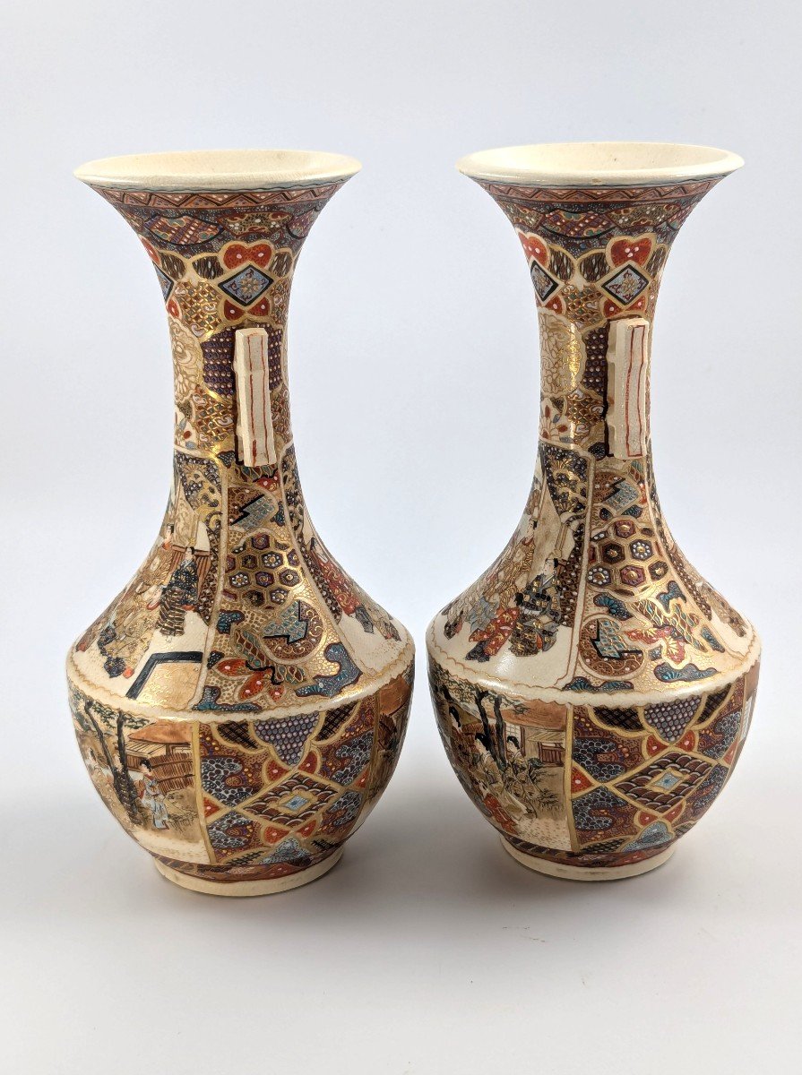 Antique Satsuma Vases By Takichi Hotoda, Meiji Period (1868-1912)-photo-2