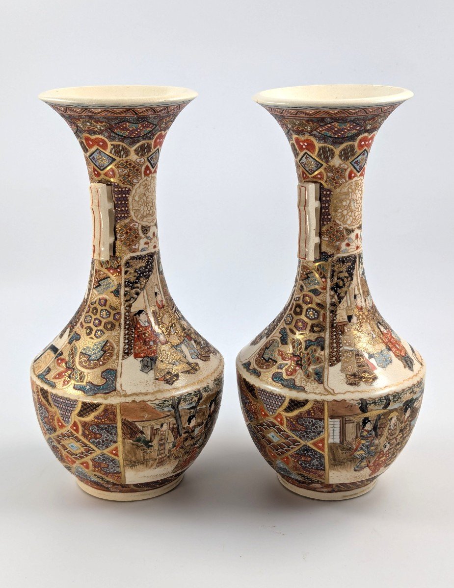 Antique Satsuma Vases By Takichi Hotoda, Meiji Period (1868-1912)-photo-3