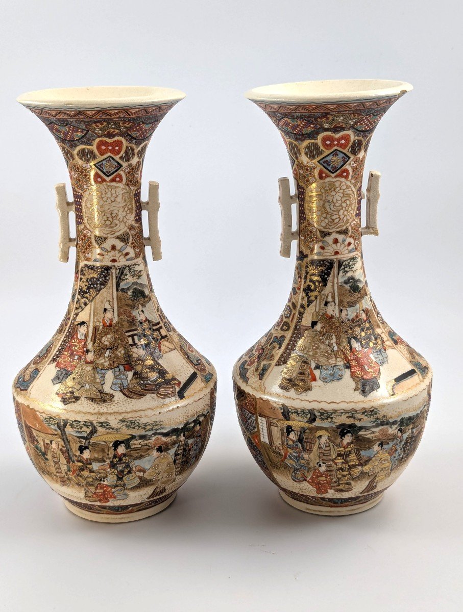 Antique Satsuma Vases By Takichi Hotoda, Meiji Period (1868-1912)-photo-4