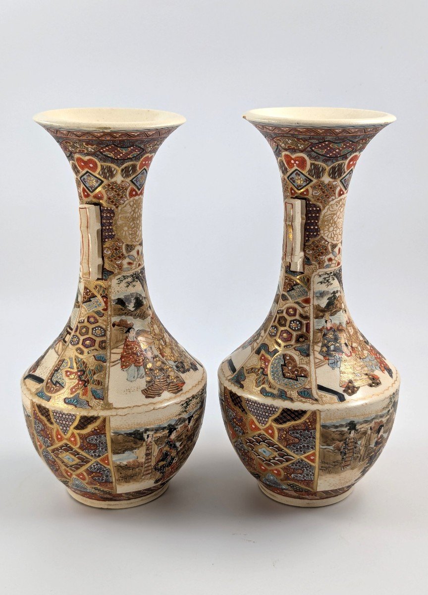 Antique Satsuma Vases By Takichi Hotoda, Meiji Period (1868-1912)-photo-2