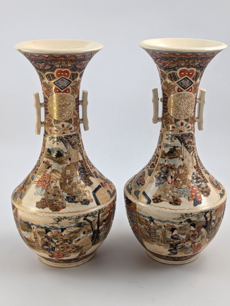 Antique Satsuma Vases By Takichi Hotoda, Meiji Period (1868-1912)-photo-3