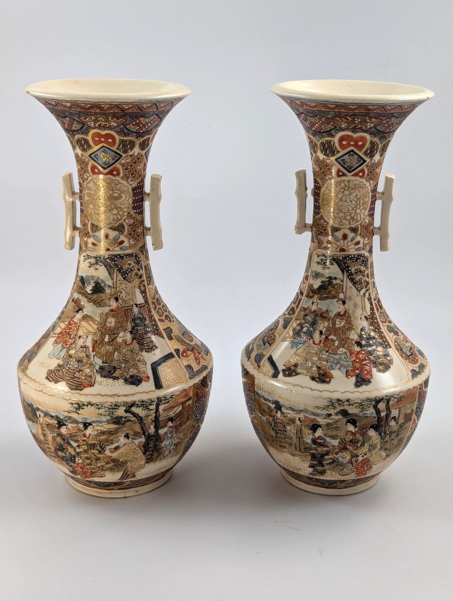 Vases anciens de Satsuma par Takichi Hotoda, période Meiji (1868-1912)