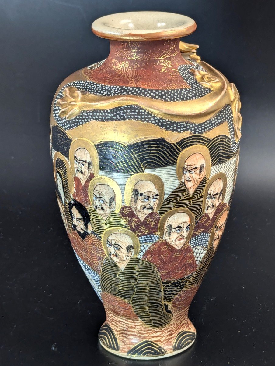 Antique Satsuma Vase “1000 Faces”, Japan, Meiji Period -photo-1