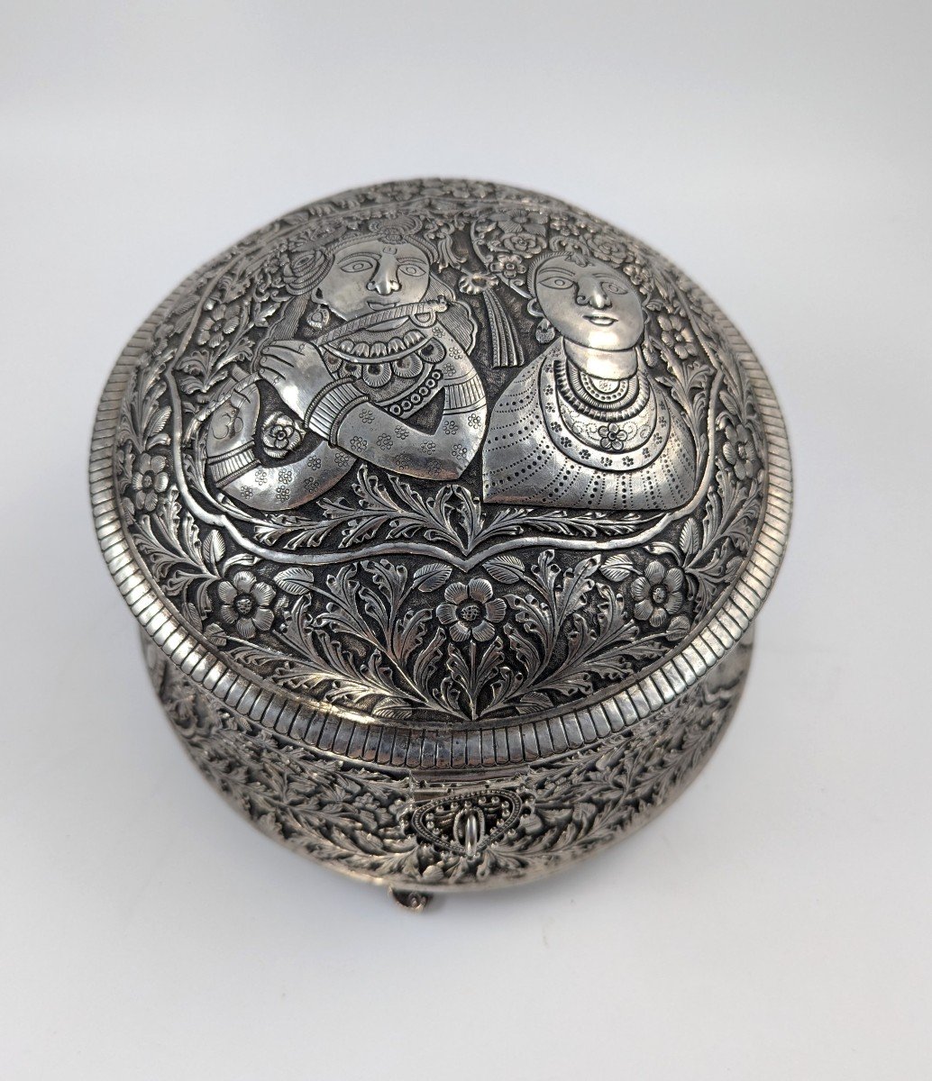 Antique Indian Handmade Silver Plated Pandan Box, C. 19th Century.